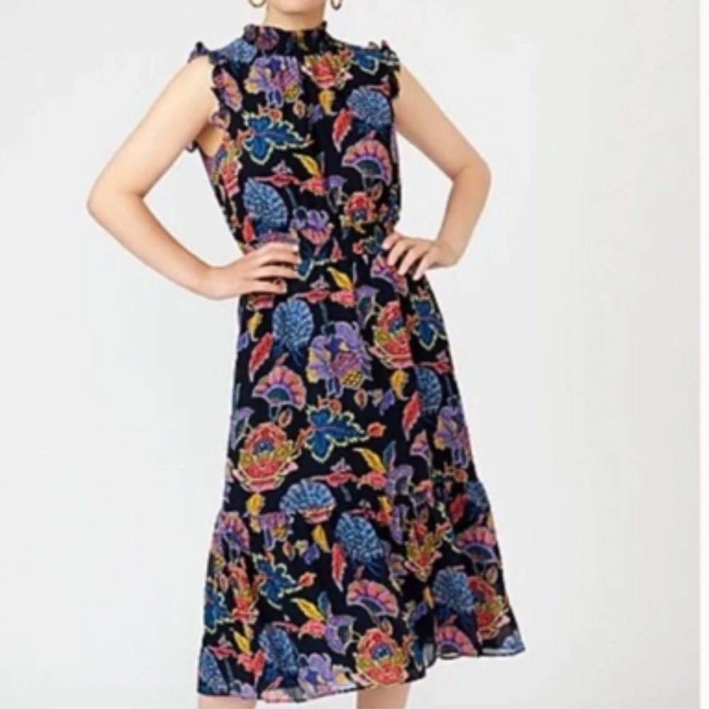J. Crew Black Floral Midi Dress